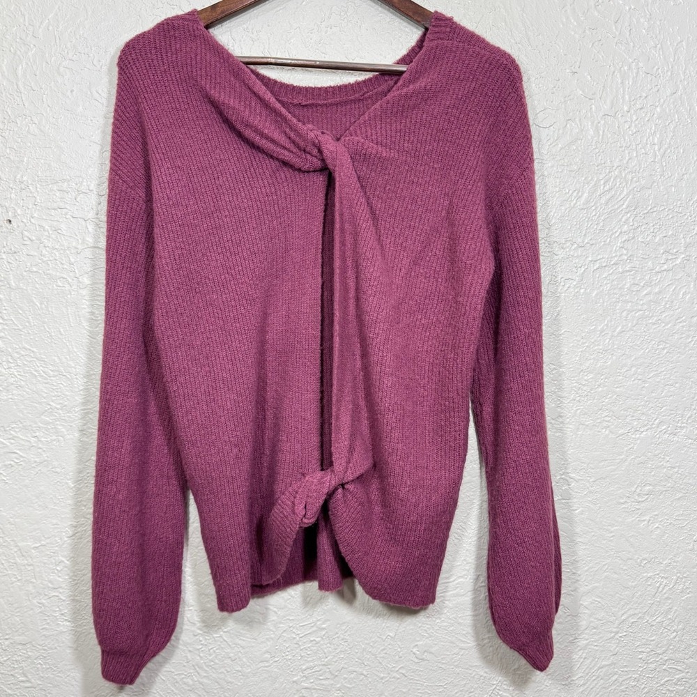 Anthro John + Jenn Sweater Small Mari Twist Open Burgundy Soft Knit Fall Minimal
